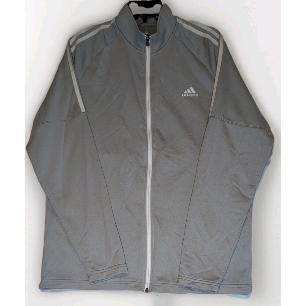 Adidas Golf Jacket Mens L Gray Striped Full Zip Running Athleisure